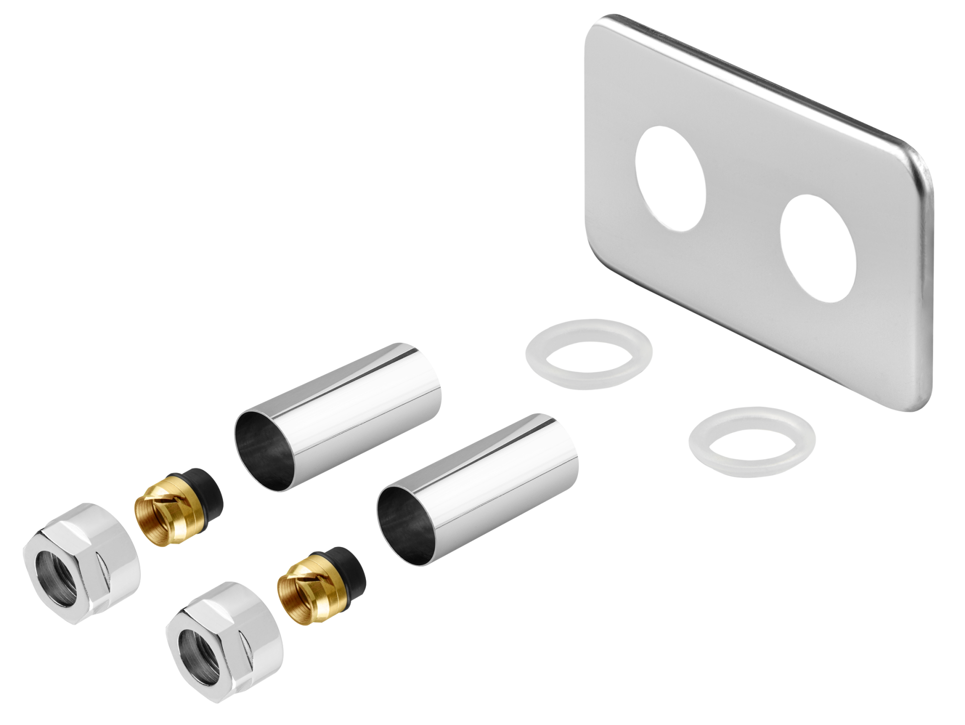 Vario Term — Маскувальний набір з прямокутною накладкою + гайки Cu (15x1) x GW 3/4" — зразок у хромі