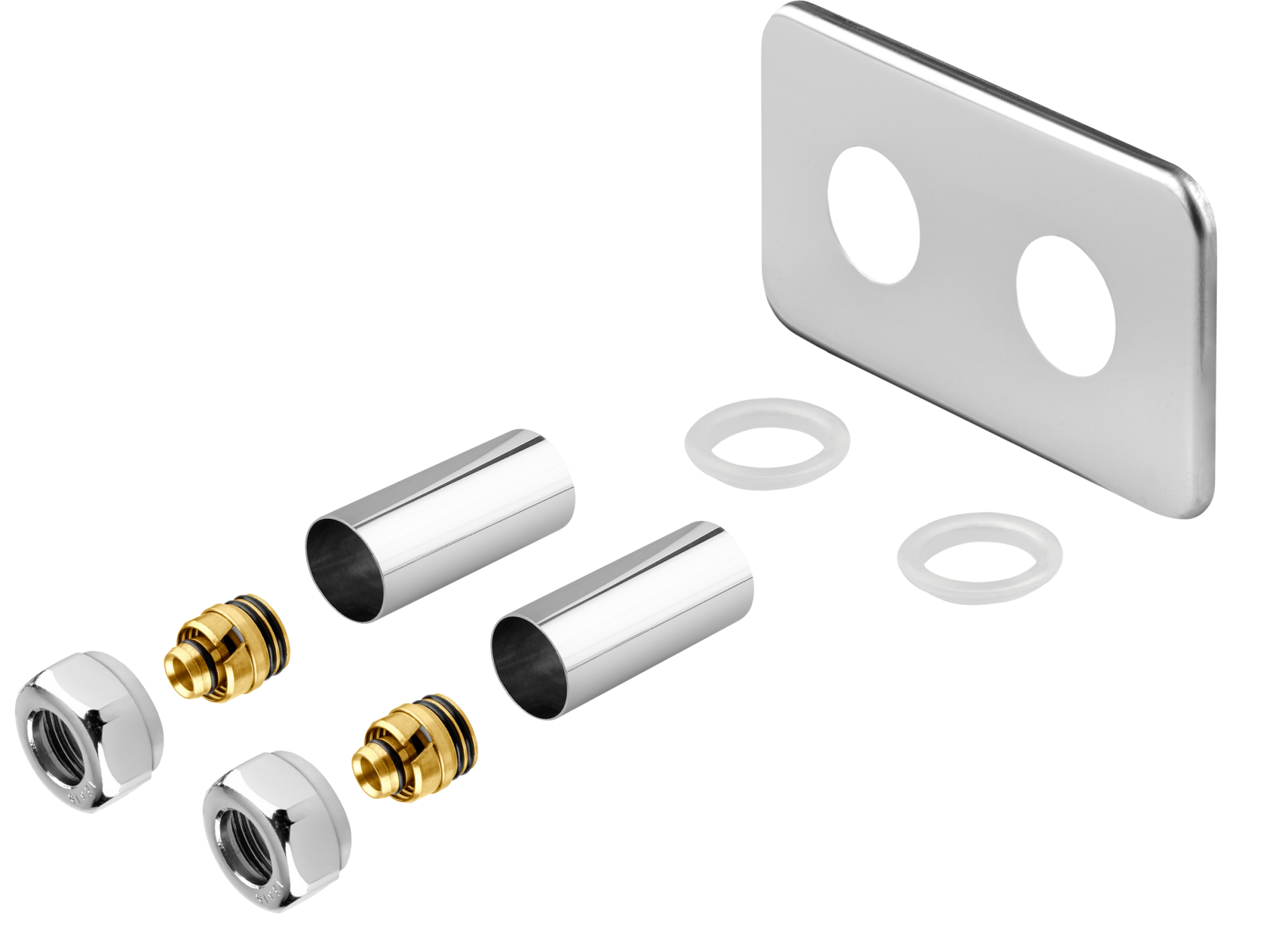 Vario Term — Маскувальний набір з прямокутною накладкою + гайки PEX (16x2) x GW 3/4" — зразок у хромі