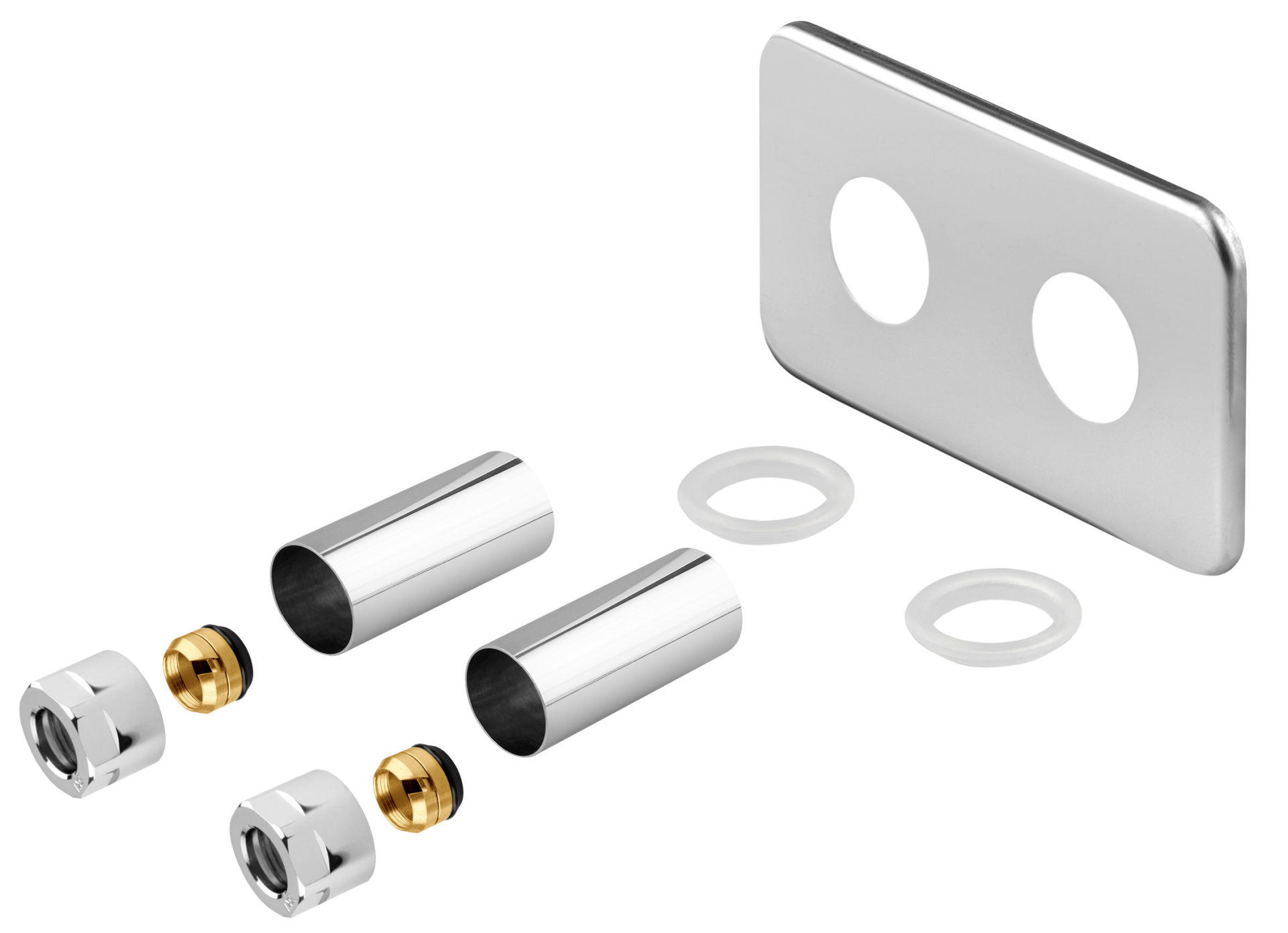 Vario Term — Маскувальний набір з прямокутною накладкою + гайки Cu (15x1) x M22x1,5 — зразок у хромі