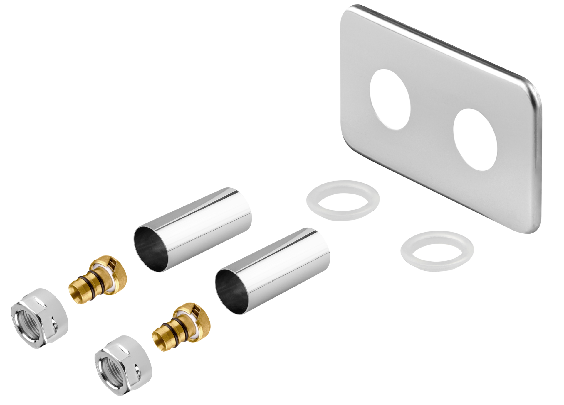 Vario Term — Маскувальний набір з прямокутною накладкою + гайки PEX (16x2) x M22x1,5 — зразок у хромі