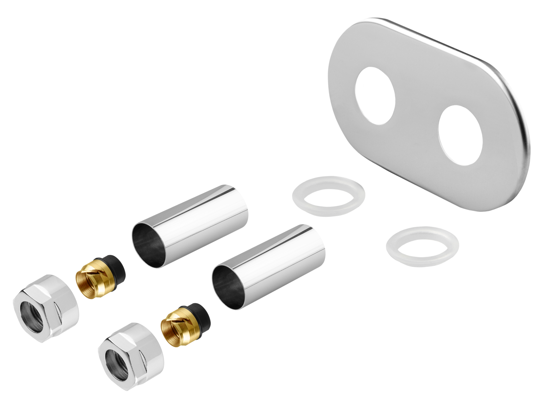 Vario Term — Маскувальний набір з заокругленою накладкою + гайки Cu (15x1) x GW 3/4" — зразок у хромі
