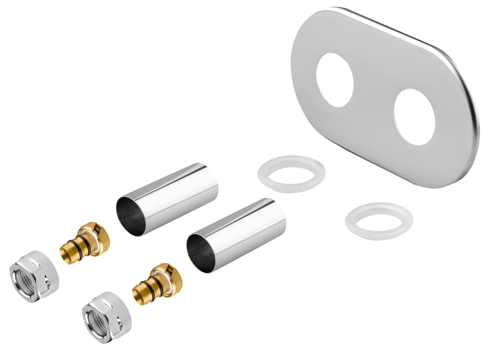 Vario Term — Маскувальний набір з заокругленою накладкою + гайки PEX (16x2) x M22x1,5 — зразок у хромі